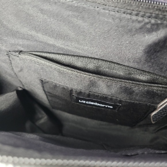 Liz Claiborne black pebbled faux leather satchel bag purse detachable strap goth - Picture 11 of 16